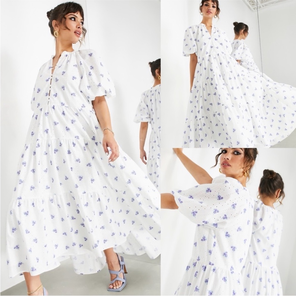 ASOS White and Blue Floral Maxi Dress